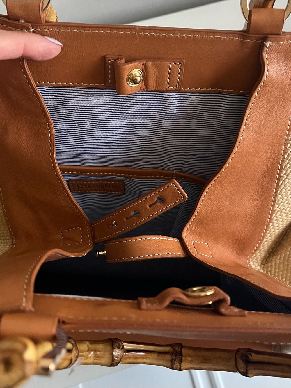J. McLaughlin “Meeka” Bamboo, Wicker & Leather Tote Handbag Nantucket Style Bag - Picture 8 of 10